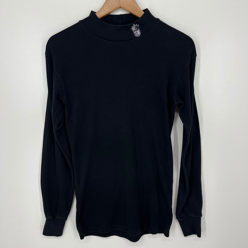 Majestic Sacramento Kings Mens Mock Neck Long Sleeve Shirt Black Logo S Vtg 90s
